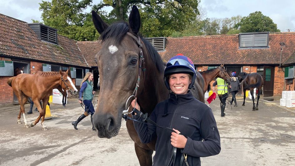 Chloe Humphries pictured at the Nicholls yard with Rare Middleton