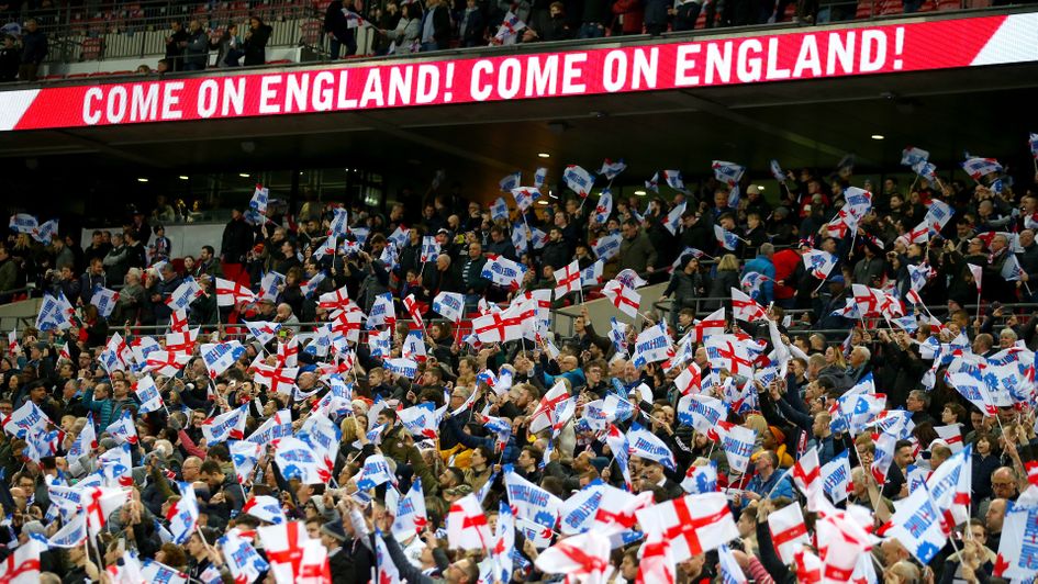 England fans in the stands during the UEFA Euro 2020 Qualifying, Group A match at Wembley Stadium