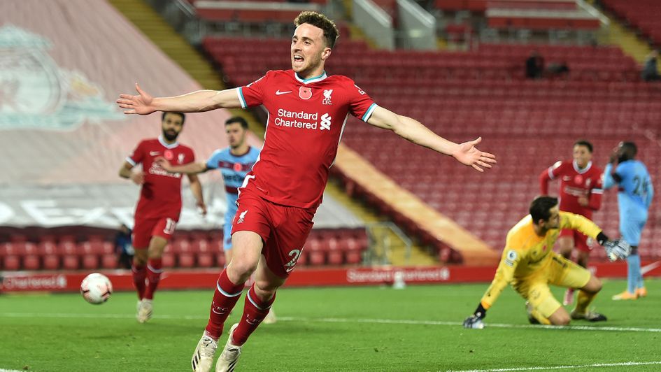 Diogo Jota celebrates his goal against West Ham