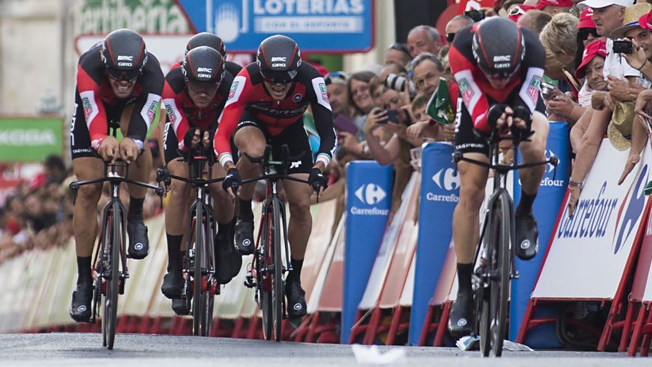 BMC Racing  on their way to time trial victory on the first stage of the Vuelta a Espana