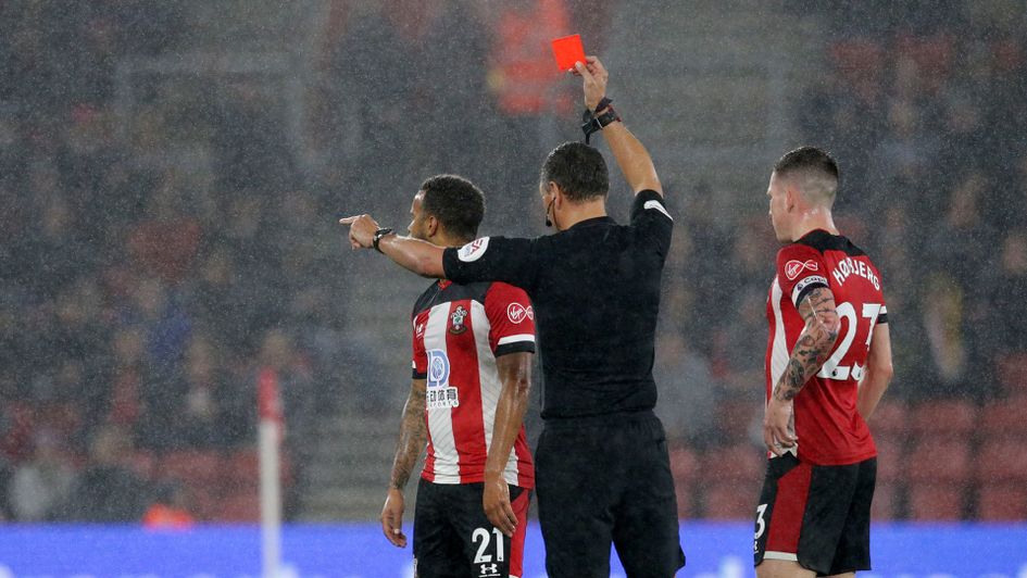 Ryan Bertrand is sent off by Andre Marriner