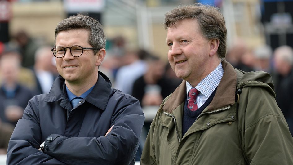 Roger Varian (l) in conversation with Tim Easterby