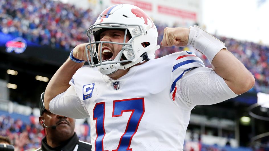 Josh Allen of the Buffalo Bills celebrates after scoring a touchdown