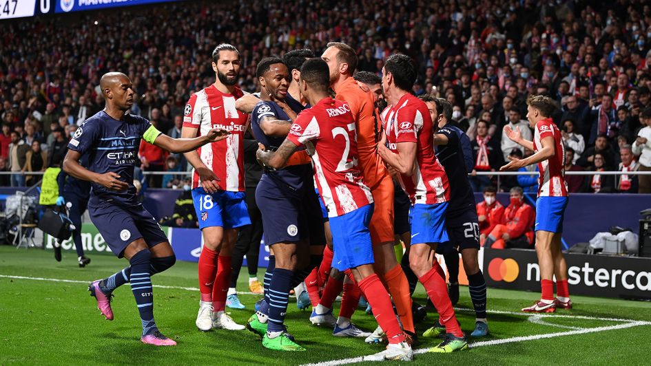 Manchester City and Atletico Madrid players clash