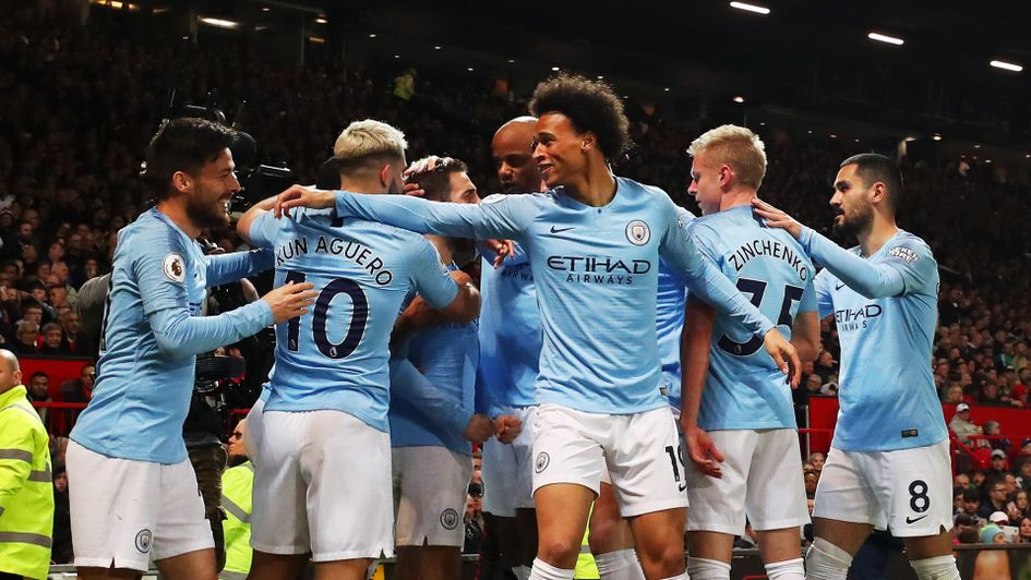 Manchester City celebrate at Old Trafford
