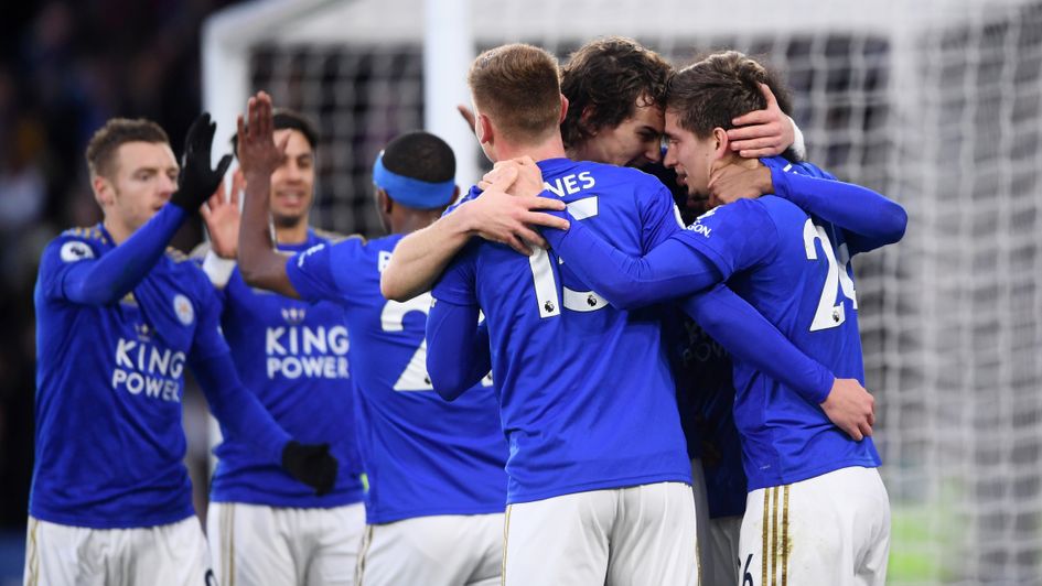 Leicester celebrate Dennis Praet's goal against Southampton