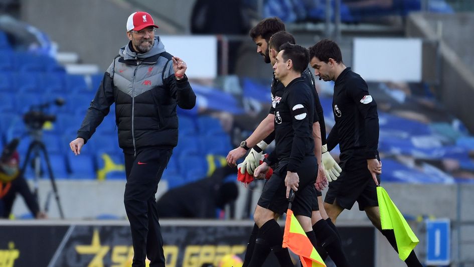 Jurgen Klopp makes his anger clear to the officials after Brighton's stoppage-time equaliser