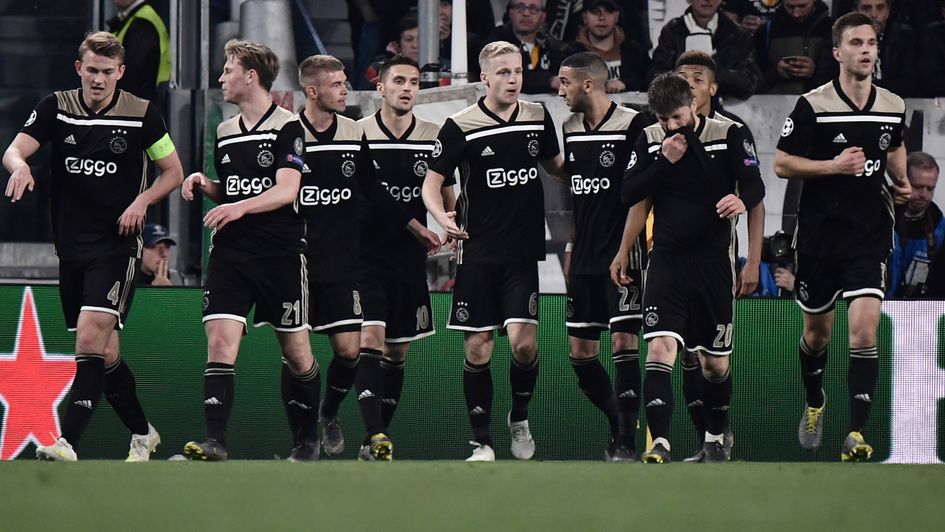 Ajax celebrate Donny Van De Beek's equaliser against Juventus