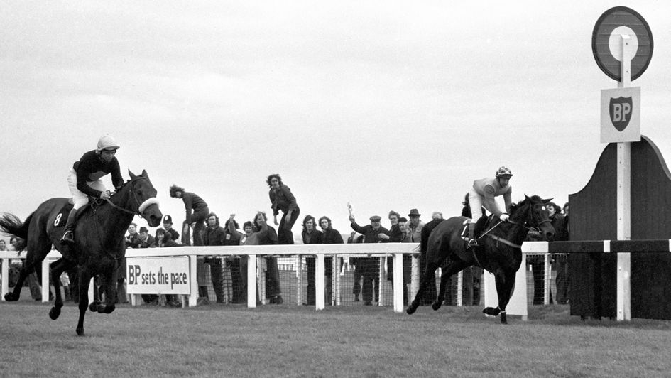Red Rum collars Crisp in the dying strides of the 1973 race