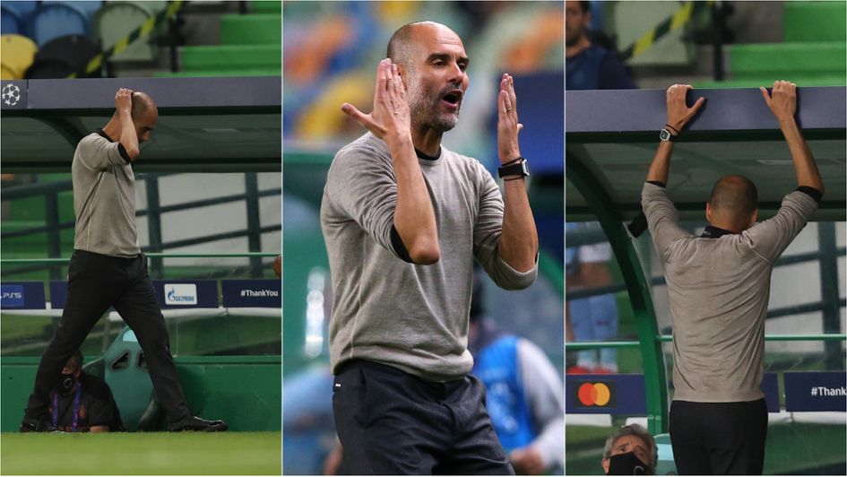 The many reactions of a frustrated Pep Guardiola in Manchester City's Champions League defeat to Lyon