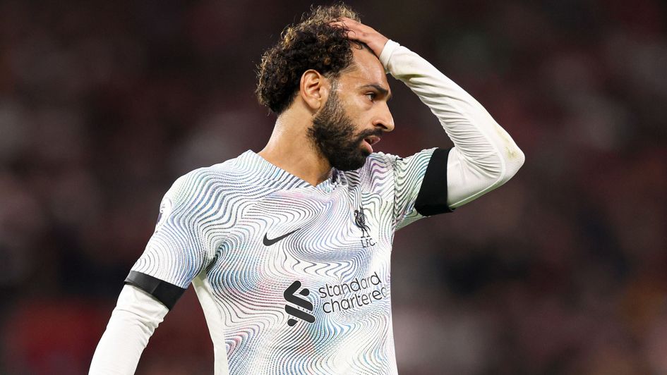 A frustrated Mo Salah reacts to Liverpool's defeat by Manchester United
