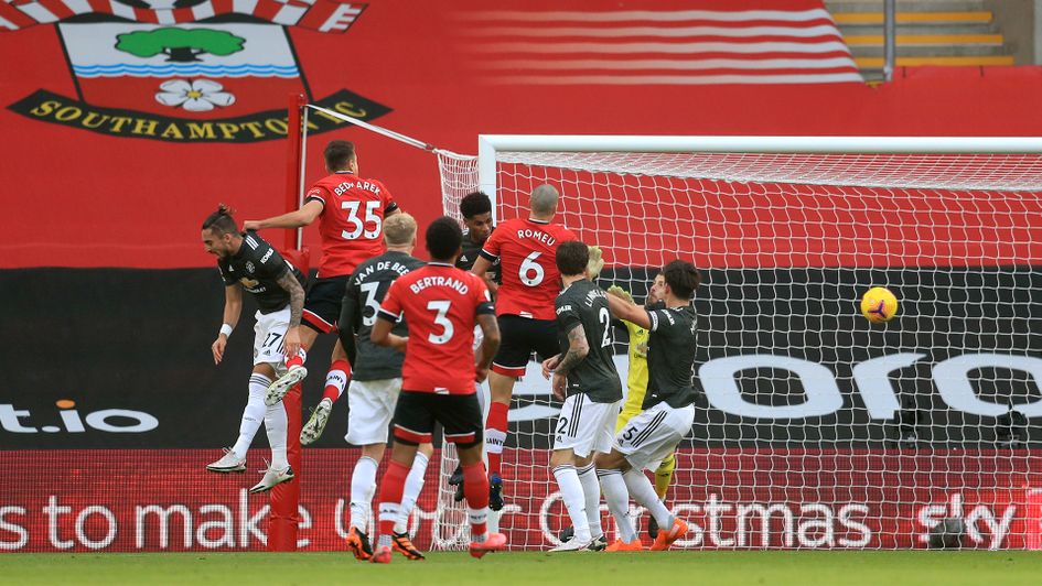 Southampton's Jan Bednarek scores against Manchester United