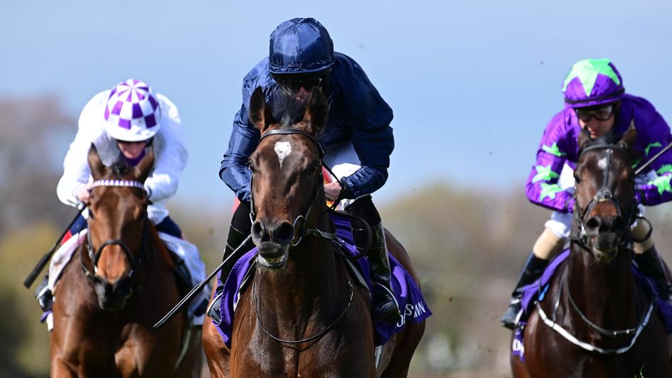 Ryan Moore riding Bolshoi Ballet on their way to winning the P.W. McGrath Memorial Ballysax Stakes