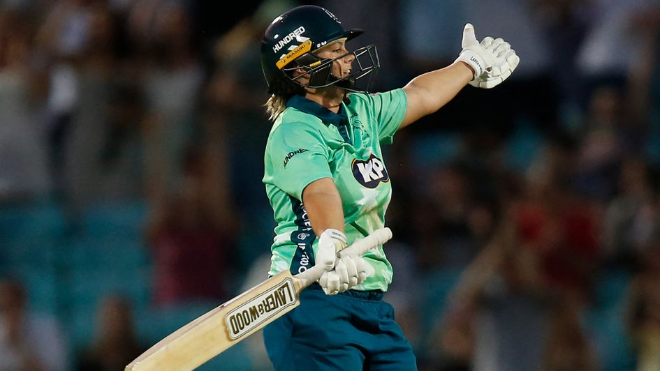 Oval Invincibles' Dane van Niekerk celebrates victory during the inaugural match of the The Hundred