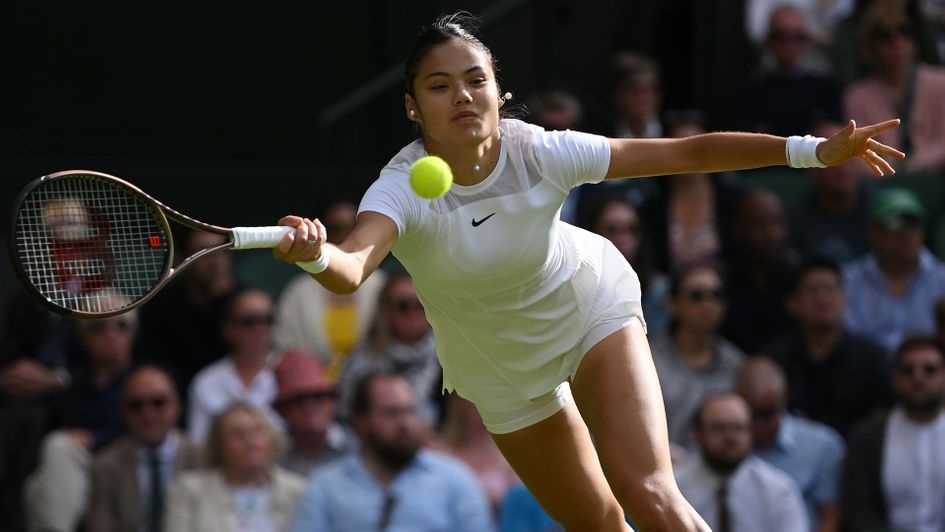Emma Raducanu in action at Wimbledon