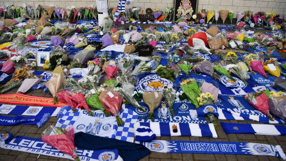 Tributes outside Leicester's King Power Stadium