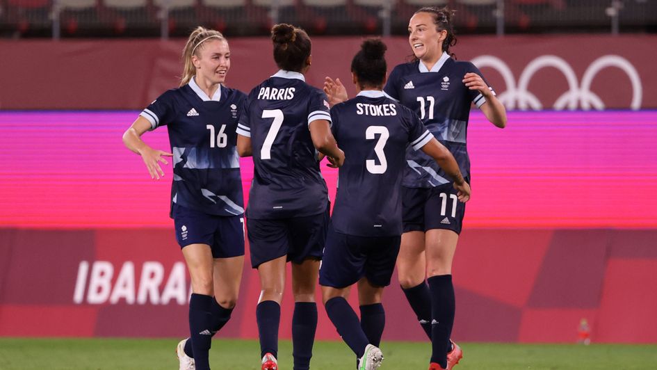 Team GB celebrate Caroline Weir's late strike.