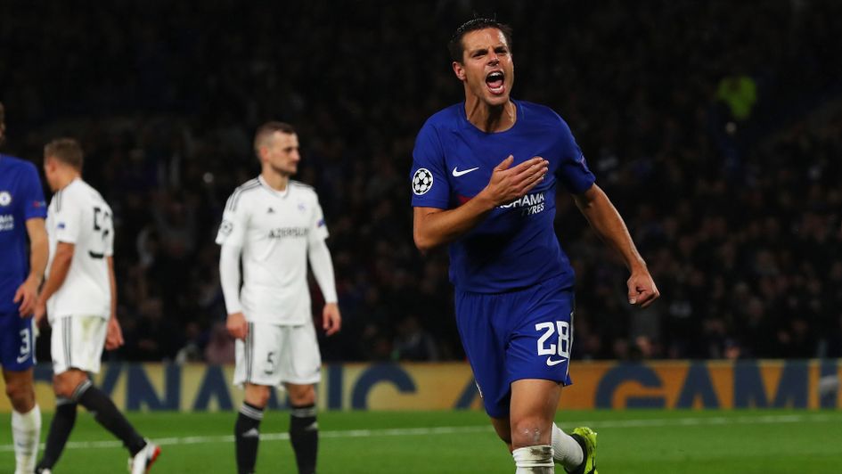Cesar Azpilicueta of Chelsea celebrates scoring