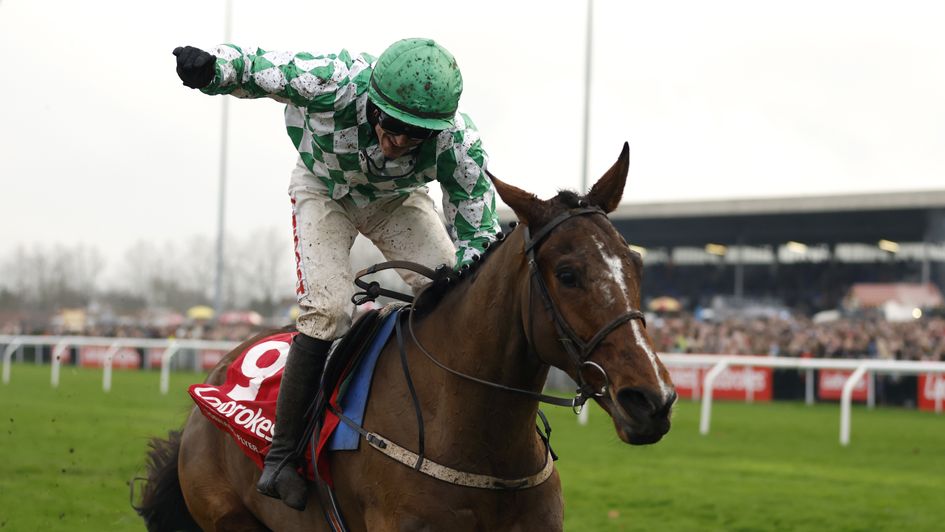 Danny Mullins celebrates as Tornado Flyer wins the King George