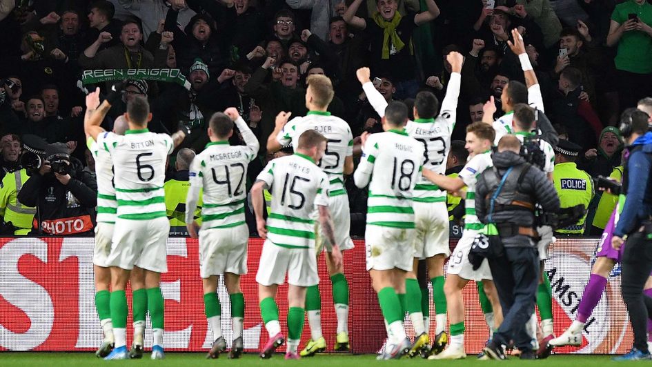 Celtic celebrate beating Lazio in the Europa League