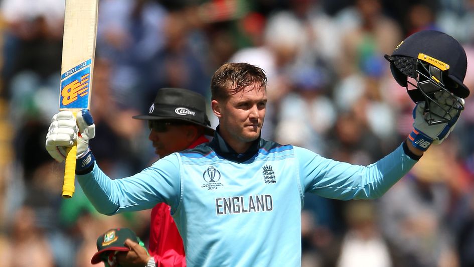 Jason Roy celebrates his century against Bangladesh