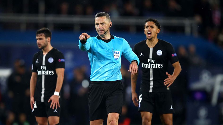 Referee Damir Skomina awards Man Utd a penalty via VAR against PSG