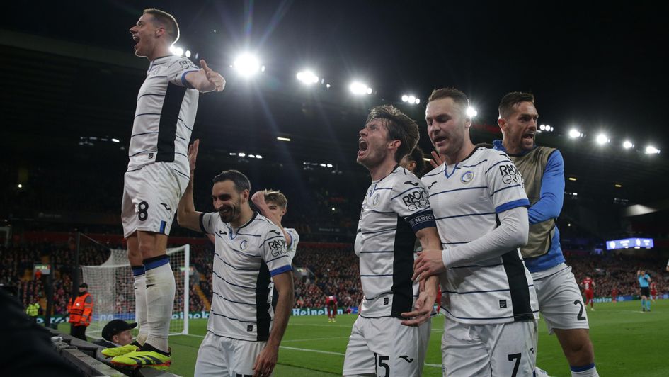 Atalanta players celebrate their third goal