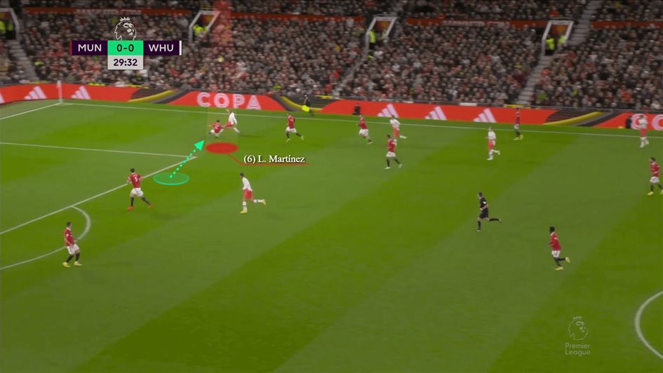 Forceful sliding tackle to break up the play