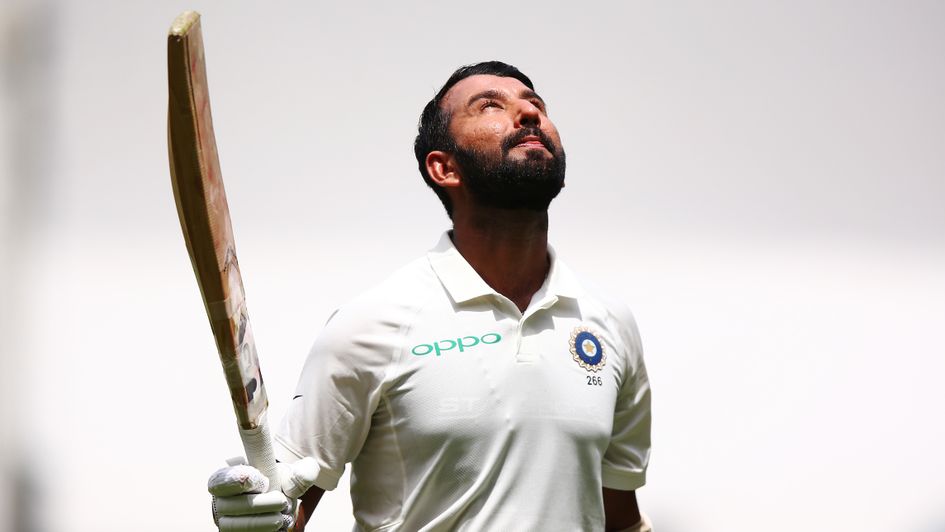 Cheteshwar Pujara celebrates his century at the MCG