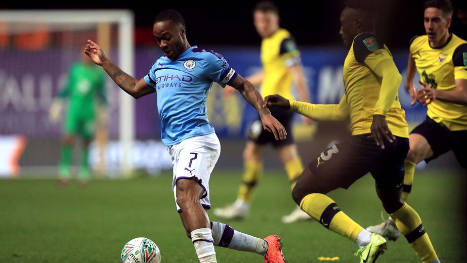 Raheem Sterling in action for Man City against Oxford in the Carabao Cup