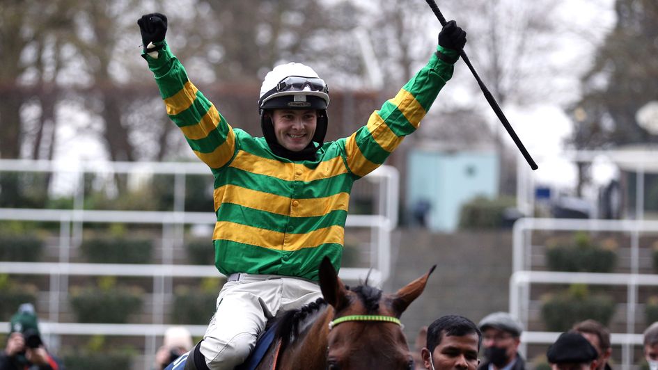 Jonjo O'Neill celebrates on Champ