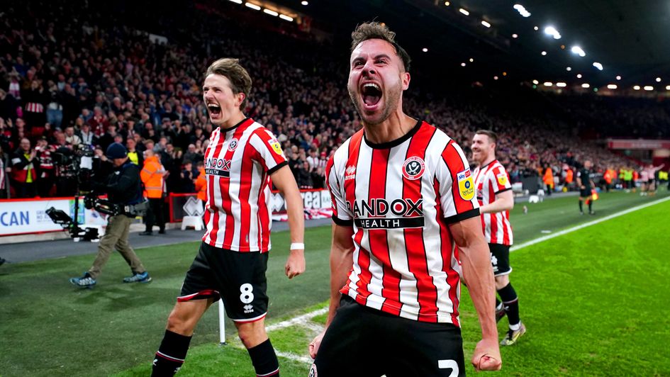 George Baldock of Sheffield United celebrates