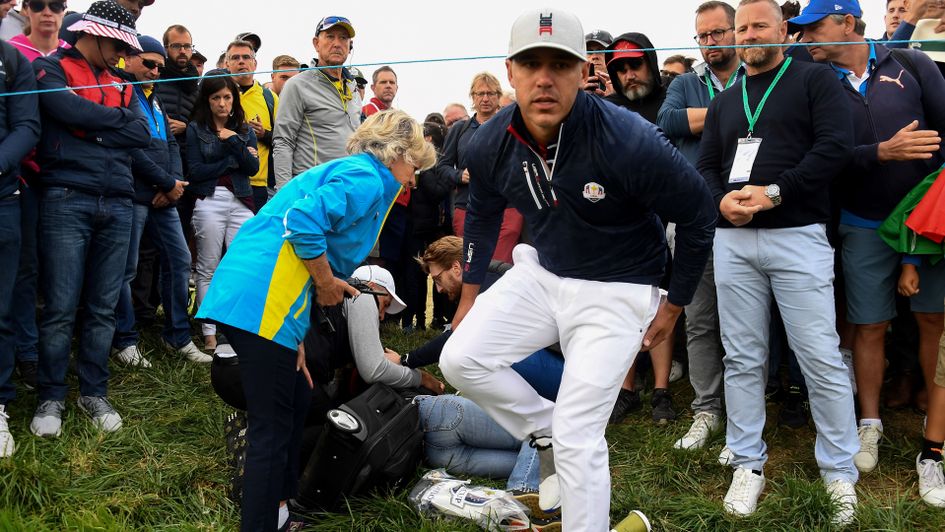 Brooks Koepka after his tee-shot caused a significant injury