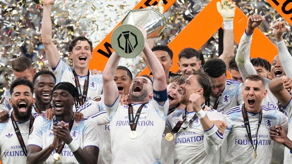 Aston Villa celebrate winning Europa League