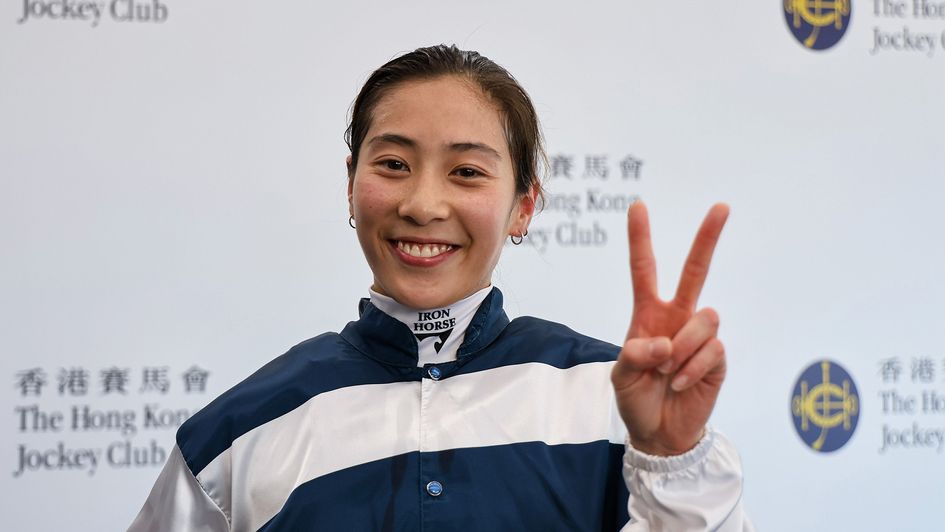 Britney Wong celebrates a Sha Tin double