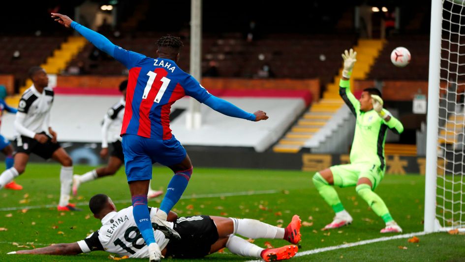 Crystal Palace's Wilfried Zaha fires in against Fulham