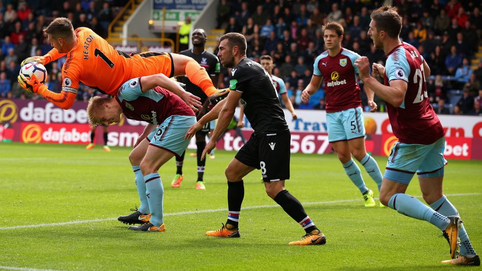Tom Heaton took an awkward tumble and had to go off 