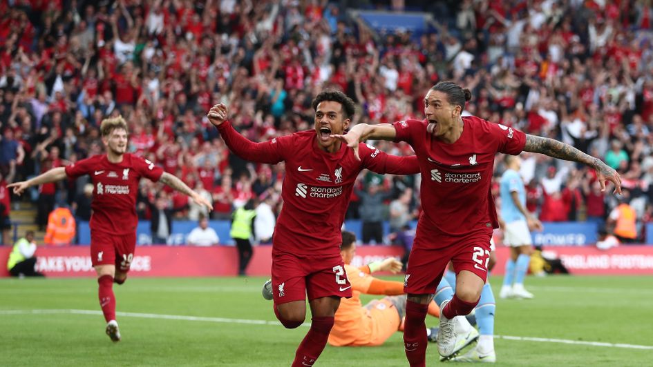 Darwin Nunez (right) celebrates his goal with Fabio Carvalho