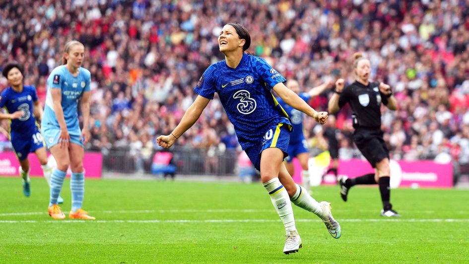 Chelsea's Sam Kerr celebrates a goal against Manchester City