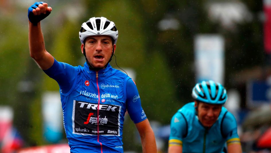 Giulio Ciccone celebrates his victory at the 2019 Giro d'Italia