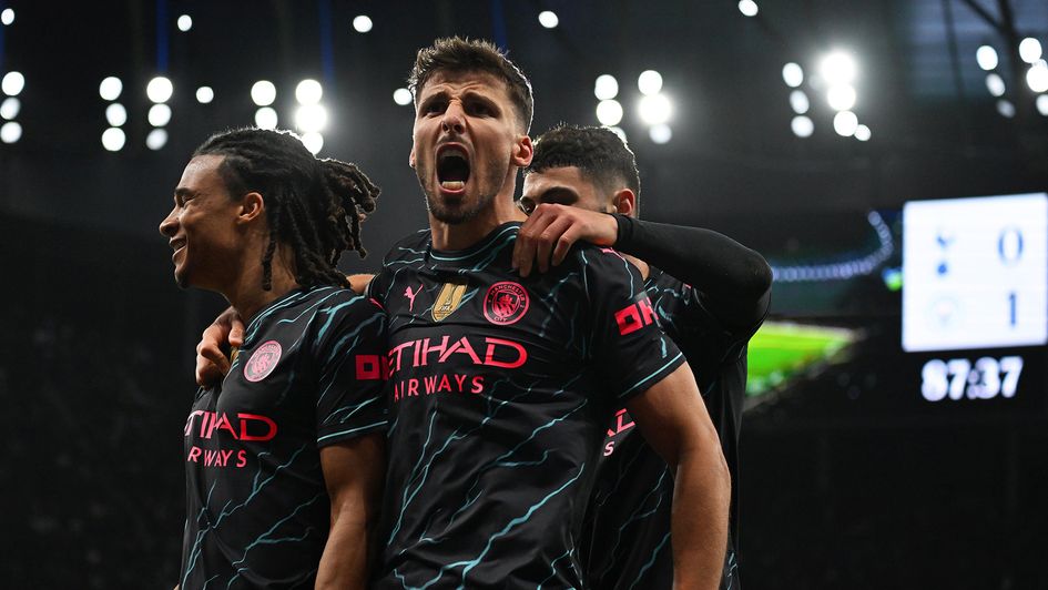 Ruben Dias celebrates a goal for Manchester City
