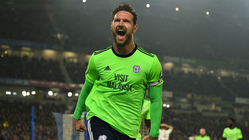 Sean Morrison: Cardiff defender celebrates his goal at Brighton