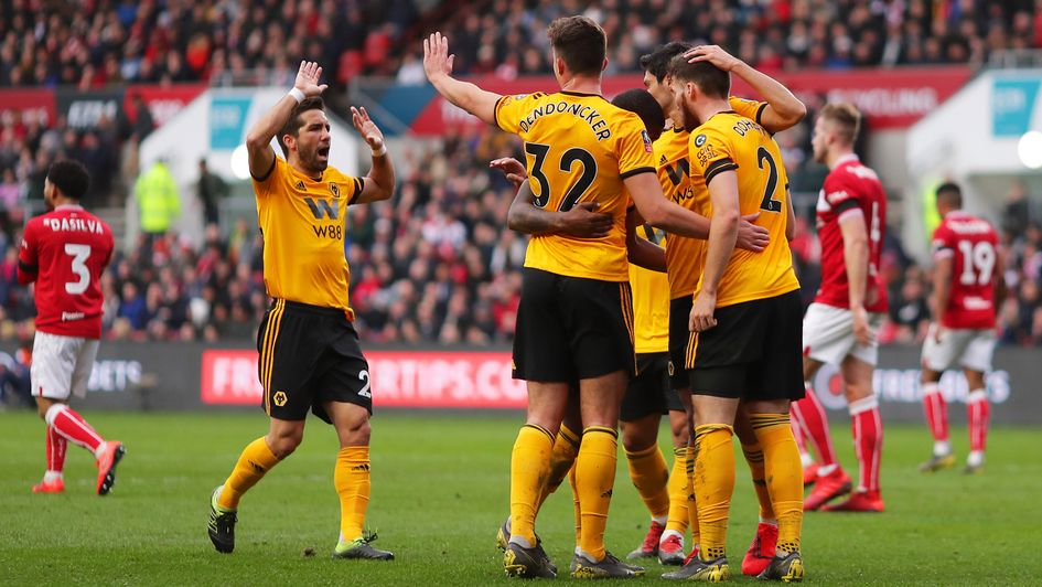 Wolves celebrate Ivan Cavaleiro's FA Cup goal at Bristol City