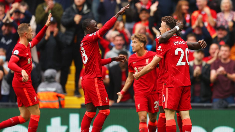 Liverpool celebrate Diogo Jota's goal