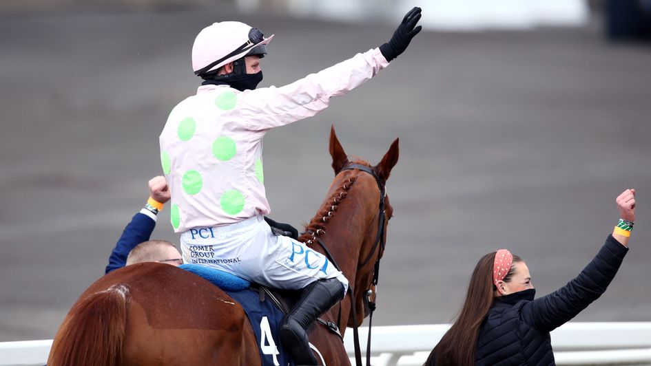 Paul Townend celebrates on Monkfish after winning the Brown Advisory