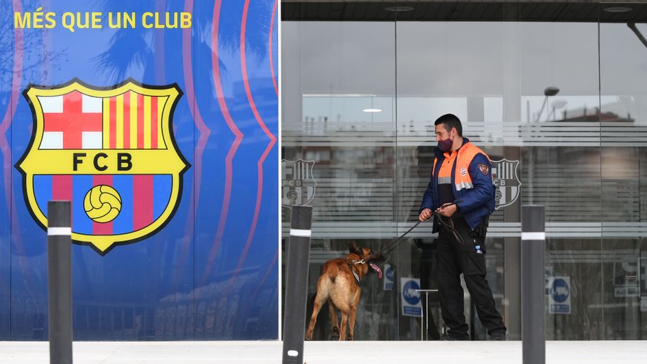 Police outside Barcelona's club offices