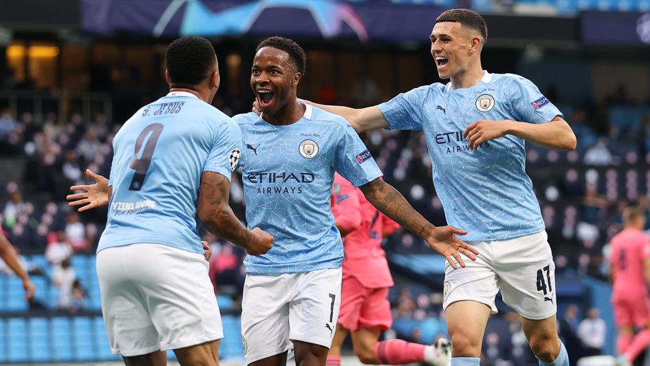 Raheem Sterling celebrates his goal for Manchester City against Real Madrid