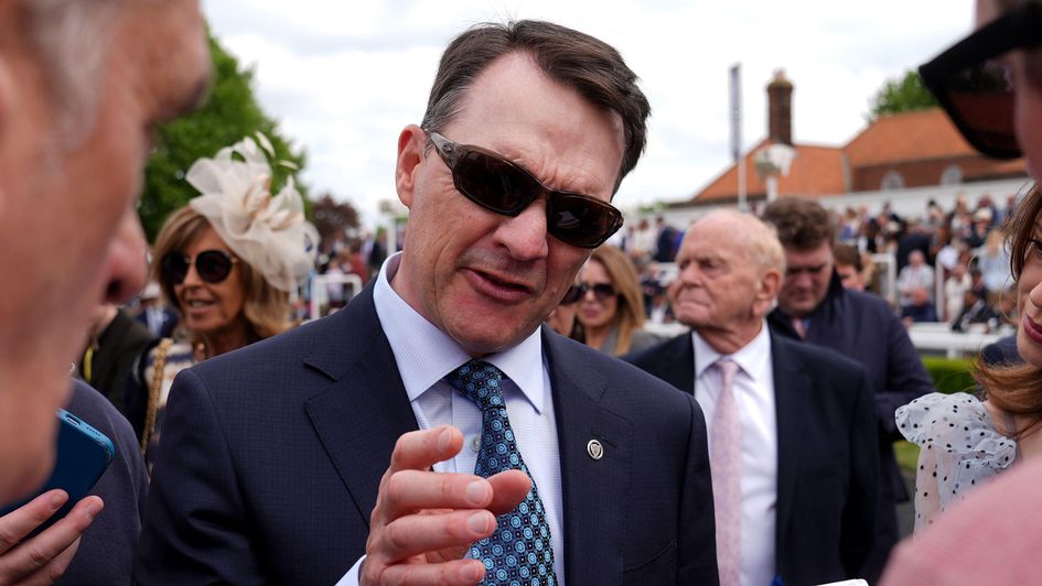Aidan O'Brien talks to the assembled press