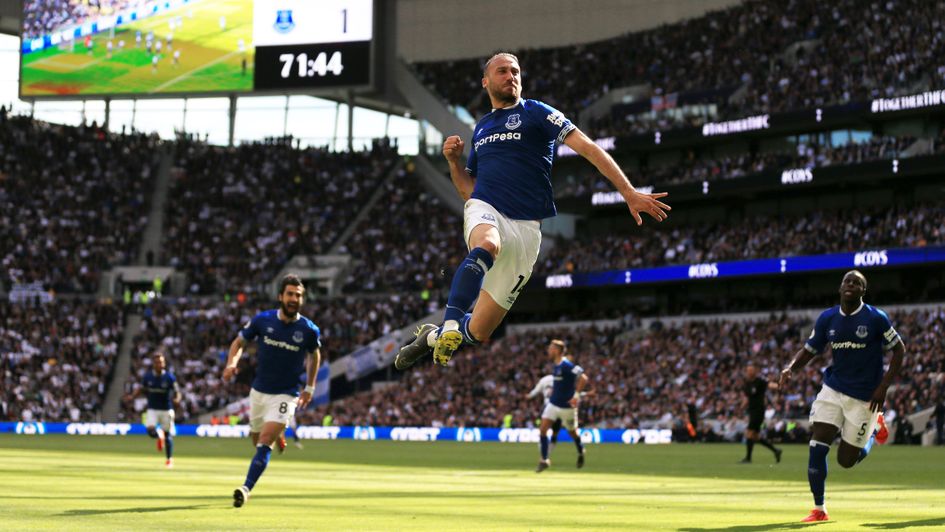 Cenk Tosun: Everton ace celebrates his goal on the final day of the season at Tottenham