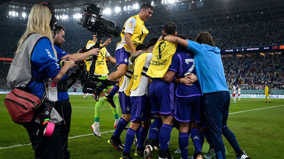 Argentina celebrate Alexis Mac Allister's goal against Poland